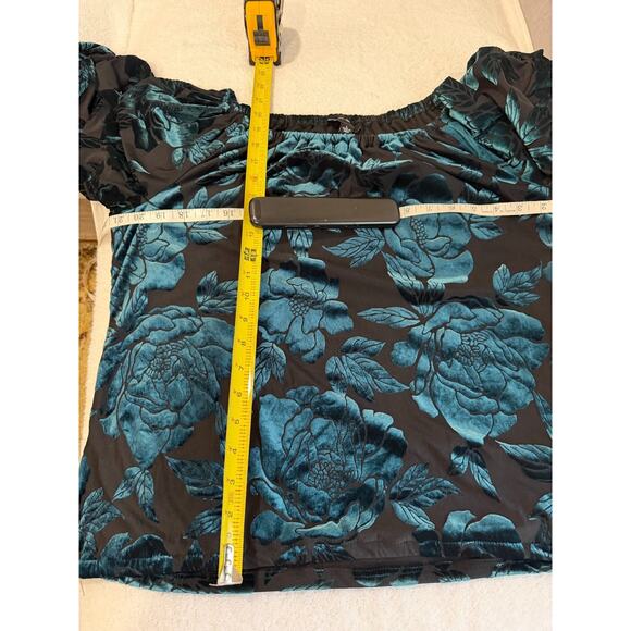 MSK Velvet Burnout Top Whimsy Goth Witchy Women's large Teal Black Marie Sleeve - Picture 7 of 10